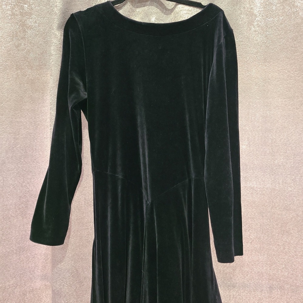 Devi Black Velvet Long Sleeve Midi Dress 8152 Rayon Scoop Neck Womens Medium - Picture 6 of 12